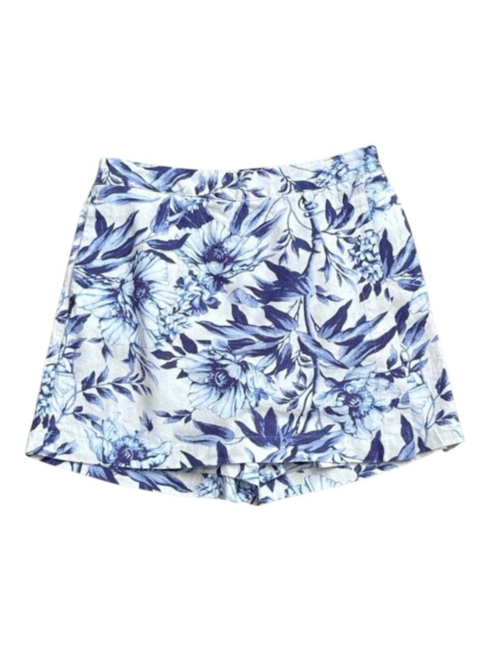 Ellen Tracy Skort Womens Small Blue White Floral Linen Blend Pull On Shorts